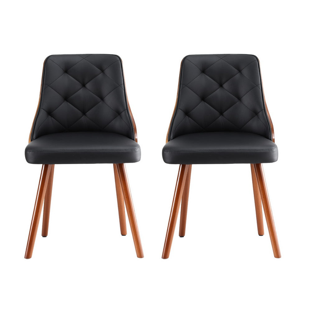 Kitchen & Dining Chairs: 1 Set of 2 Artiss Dining Chairs Black PU