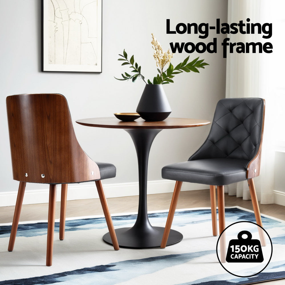 Kitchen & Dining Chairs: 1 Set of 2 Artiss Dining Chairs Black PU