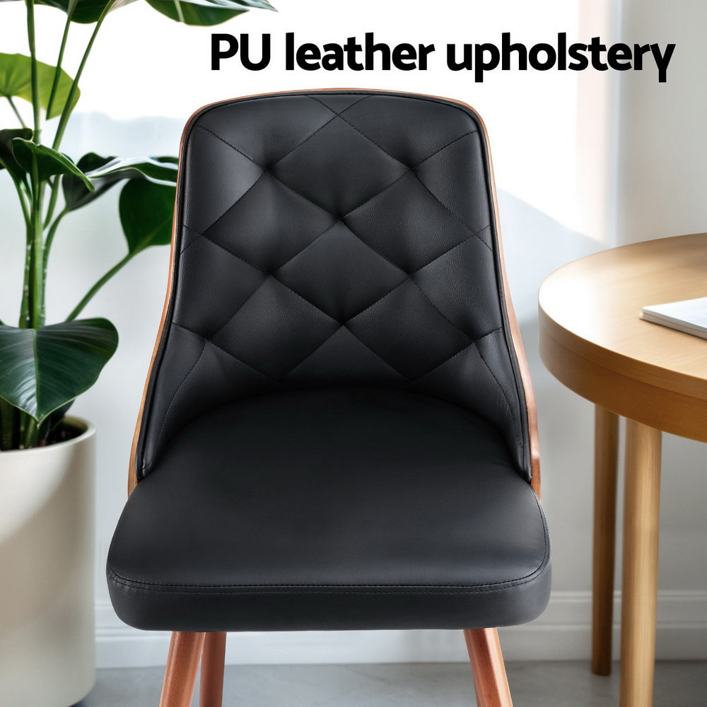 Kitchen & Dining Chairs: 1 Set of 2 Artiss Dining Chairs Black PU