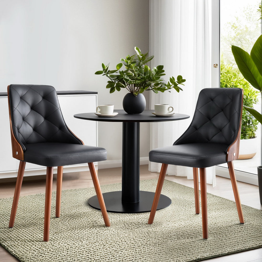 Kitchen & Dining Chairs: 1 Set of 2 Artiss Dining Chairs Black PU