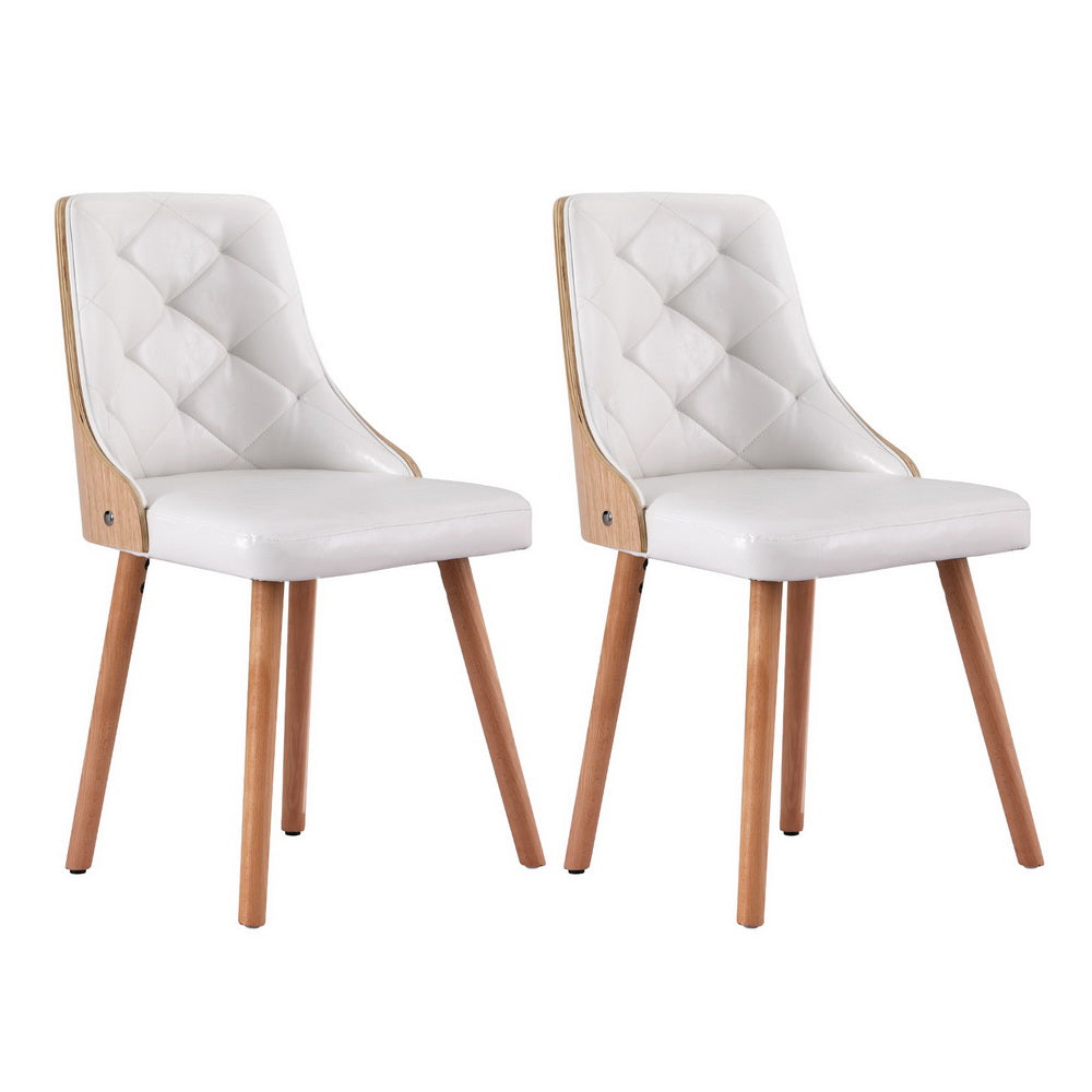Kitchen & Dining Chairs: 1 Set of 2 Artiss Dining Chairs White PU