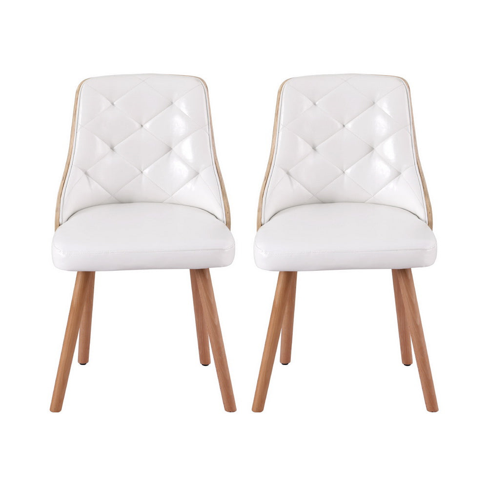 Kitchen & Dining Chairs: 1 Set of 2 Artiss Dining Chairs White PU