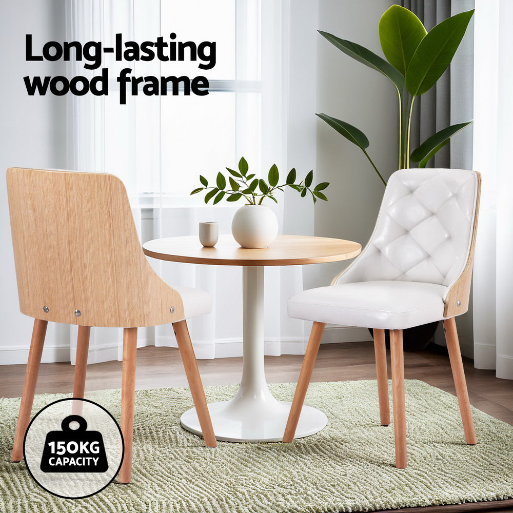 Kitchen & Dining Chairs: 1 Set of 2 Artiss Dining Chairs White PU