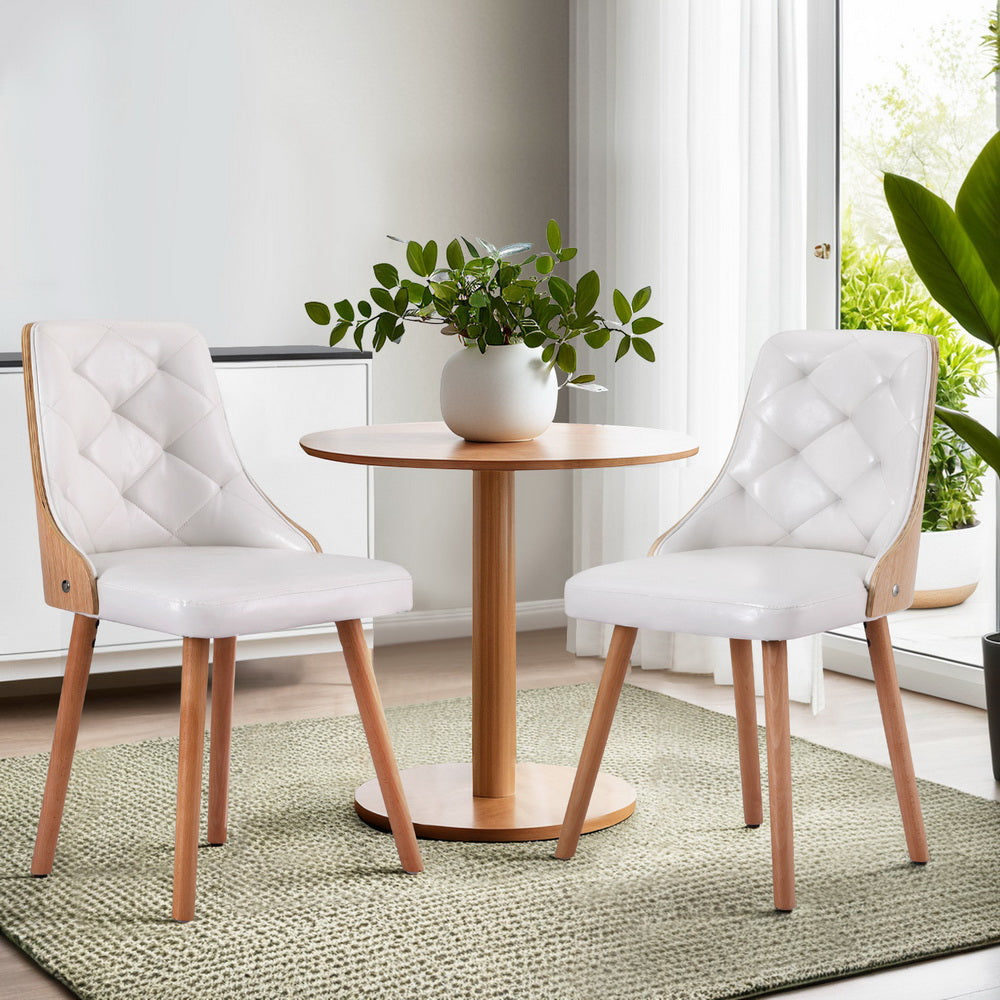 Kitchen & Dining Chairs: 1 Set of 2 Artiss Dining Chairs White PU