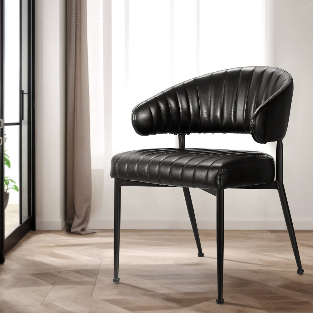 Kitchen & Dining Chairs: Artiss Dining Chairs Set of 2 Leather Hollow Armchair Black