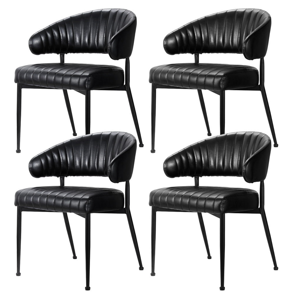 Kitchen & Dining Chairs: Artiss Dining Chairs Set of 4 Leather Hollow Armchair Black