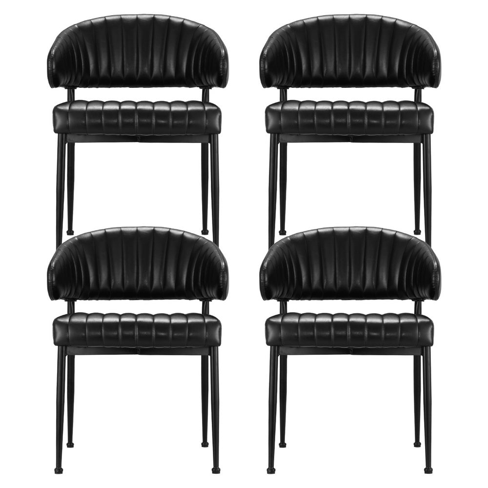 Kitchen & Dining Chairs: Artiss Dining Chairs Set of 4 Leather Hollow Armchair Black