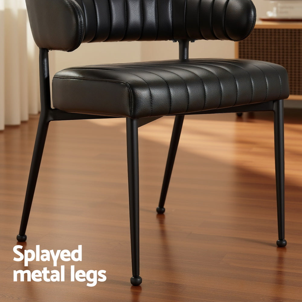Kitchen & Dining Chairs: Artiss Dining Chairs Set of 4 Leather Hollow Armchair Black