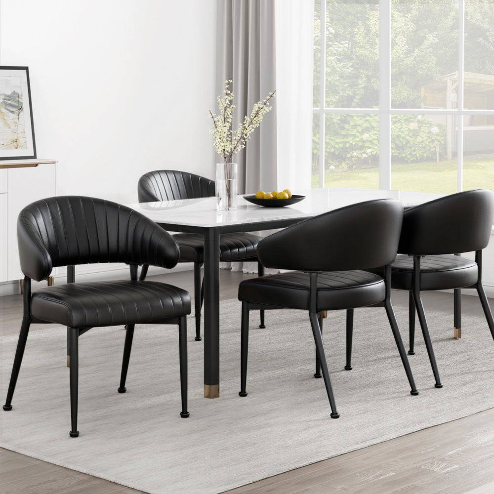 Kitchen & Dining Chairs: Artiss Dining Chairs Set of 4 Leather Hollow Armchair Black