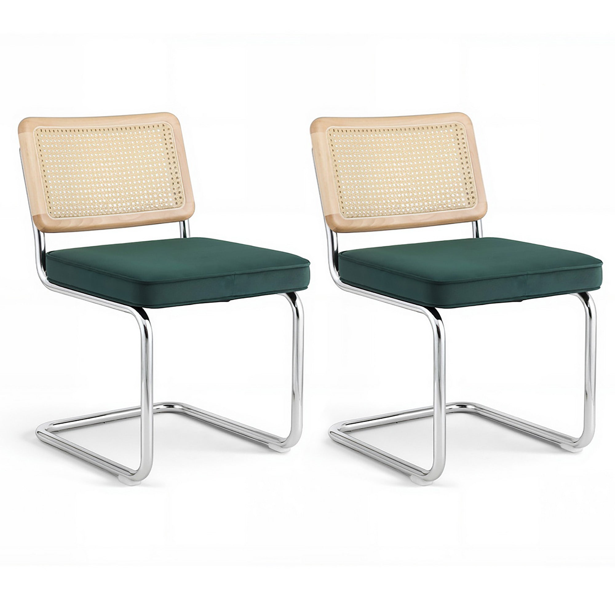 Kitchen & Dining Chairs: Artiss Dining Chairs Set of 2 Velvet Rattan Cantilever Green