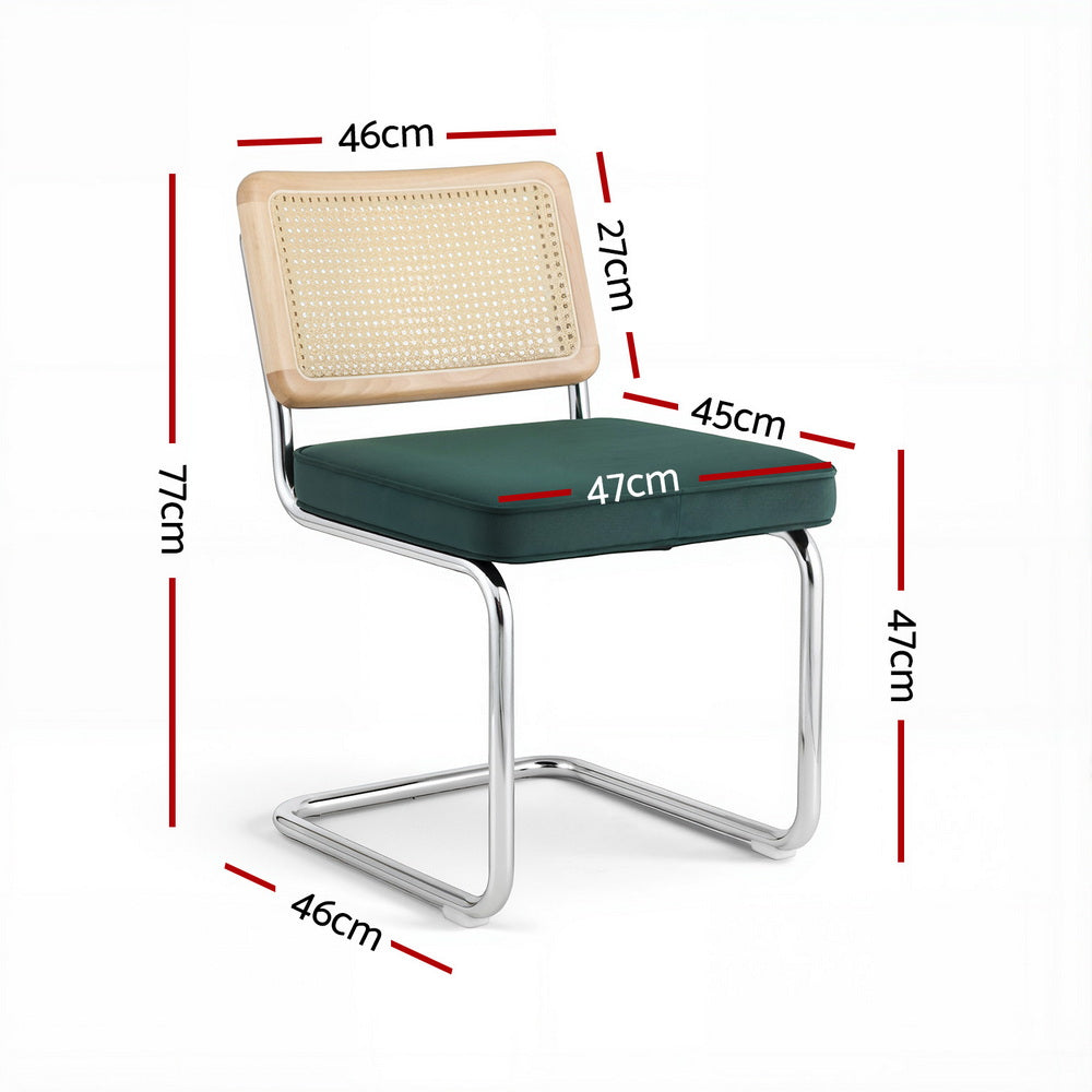 Kitchen & Dining Chairs: Artiss Dining Chairs Set of 2 Velvet Rattan Cantilever Green