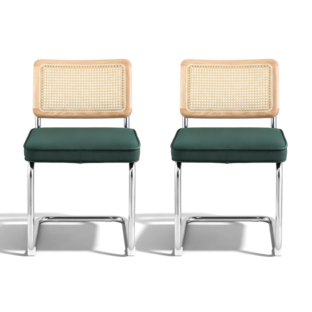 Kitchen & Dining Chairs: Artiss Dining Chairs Set of 2 Velvet Rattan Cantilever Green