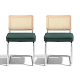 Kitchen & Dining Chairs: Artiss Dining Chairs Set of 2 Velvet Rattan Cantilever Green