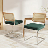 Kitchen & Dining Chairs: Artiss Dining Chairs Set of 2 Velvet Rattan Cantilever Green