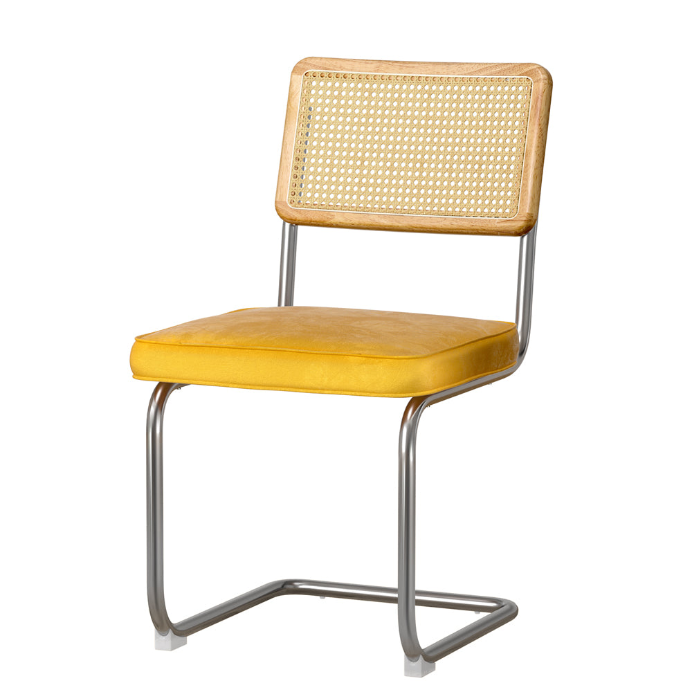 Dining Set: Artiss Dining Chairs Set of 2 Velvet Rattan Cantilever Yellow