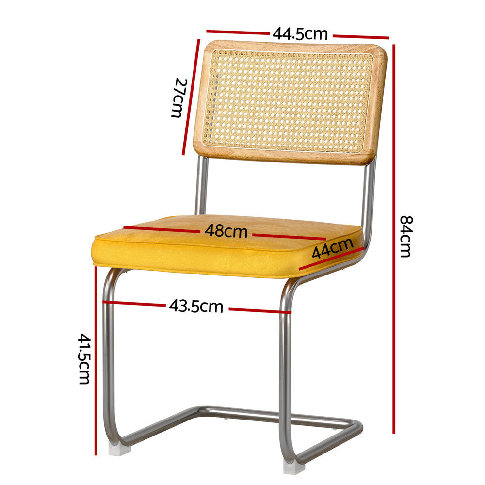 Dining Set: Artiss Dining Chairs Set of 2 Velvet Rattan Cantilever Yellow