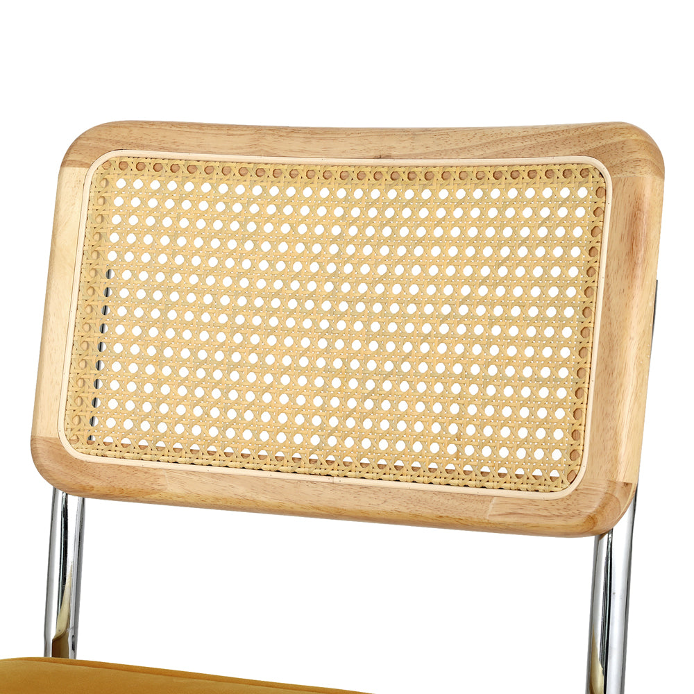 Dining Set: Artiss Dining Chairs Set of 2 Velvet Rattan Cantilever Yellow