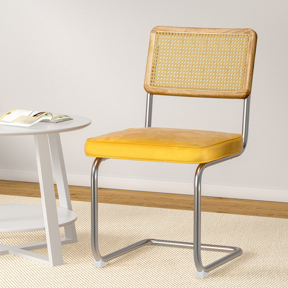 Dining Set: Artiss Dining Chairs Set of 2 Velvet Rattan Cantilever Yellow