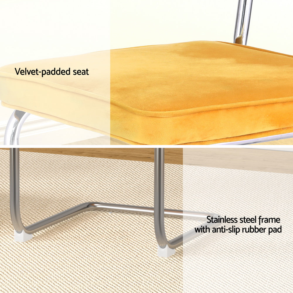 Dining Set: Artiss Dining Chairs Set of 2 Velvet Rattan Cantilever Yellow