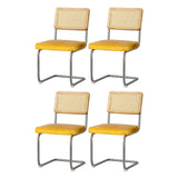 Artiss Dining Chairs Set of 4 Velvet Rattan Cantilever Yellow