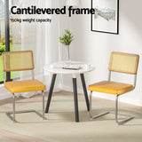 Artiss Dining Chairs Set of 4 Velvet Rattan Cantilever Yellow