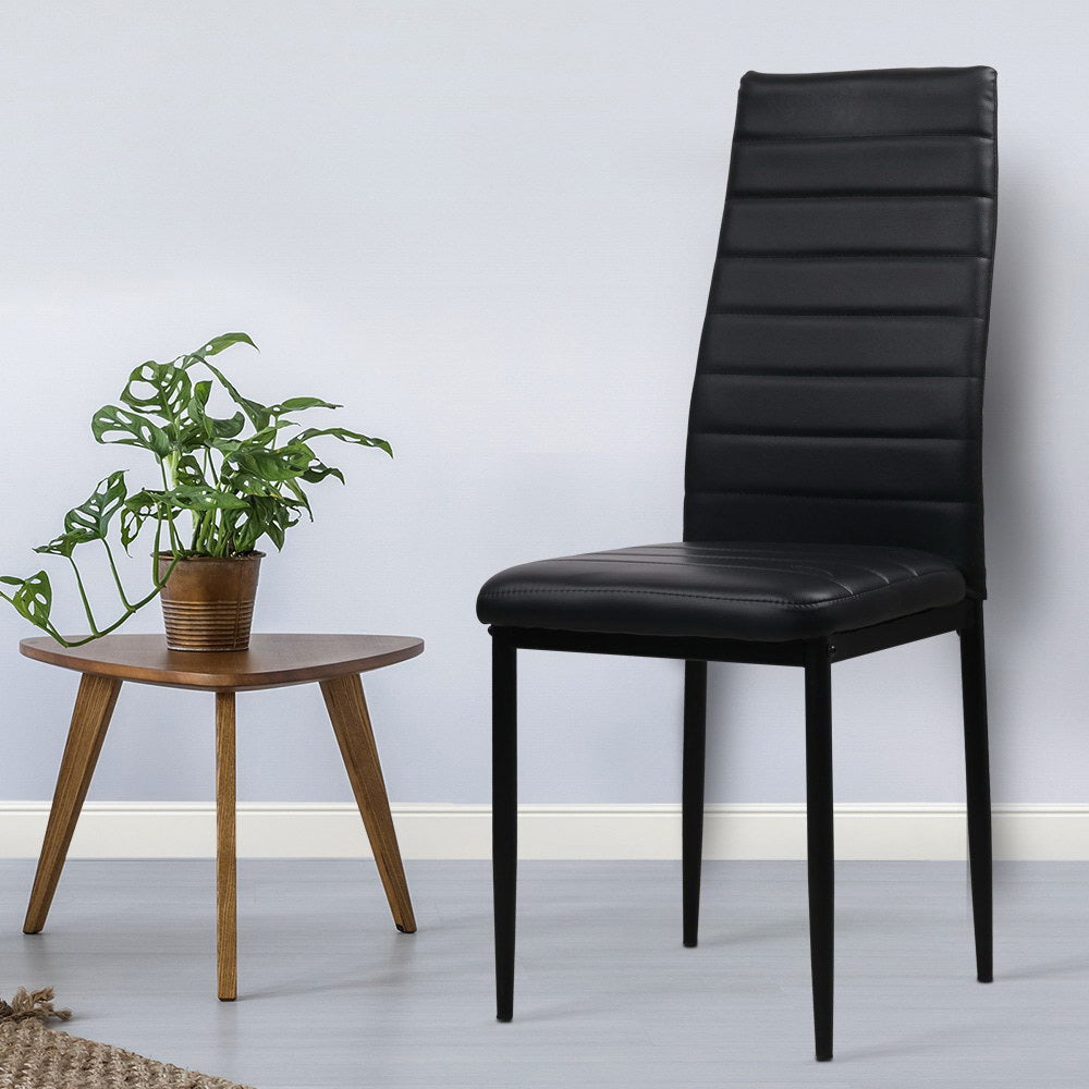 Dining Set: Artiss Dining Chairs Set of 4 Leather Channel Tufted Black