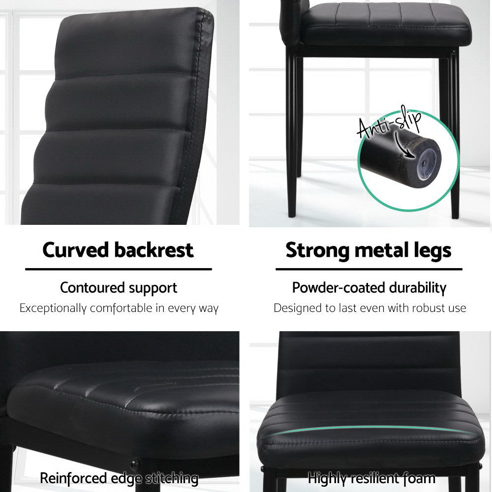 Dining Set: Artiss Dining Chairs Set of 4 Leather Channel Tufted Black