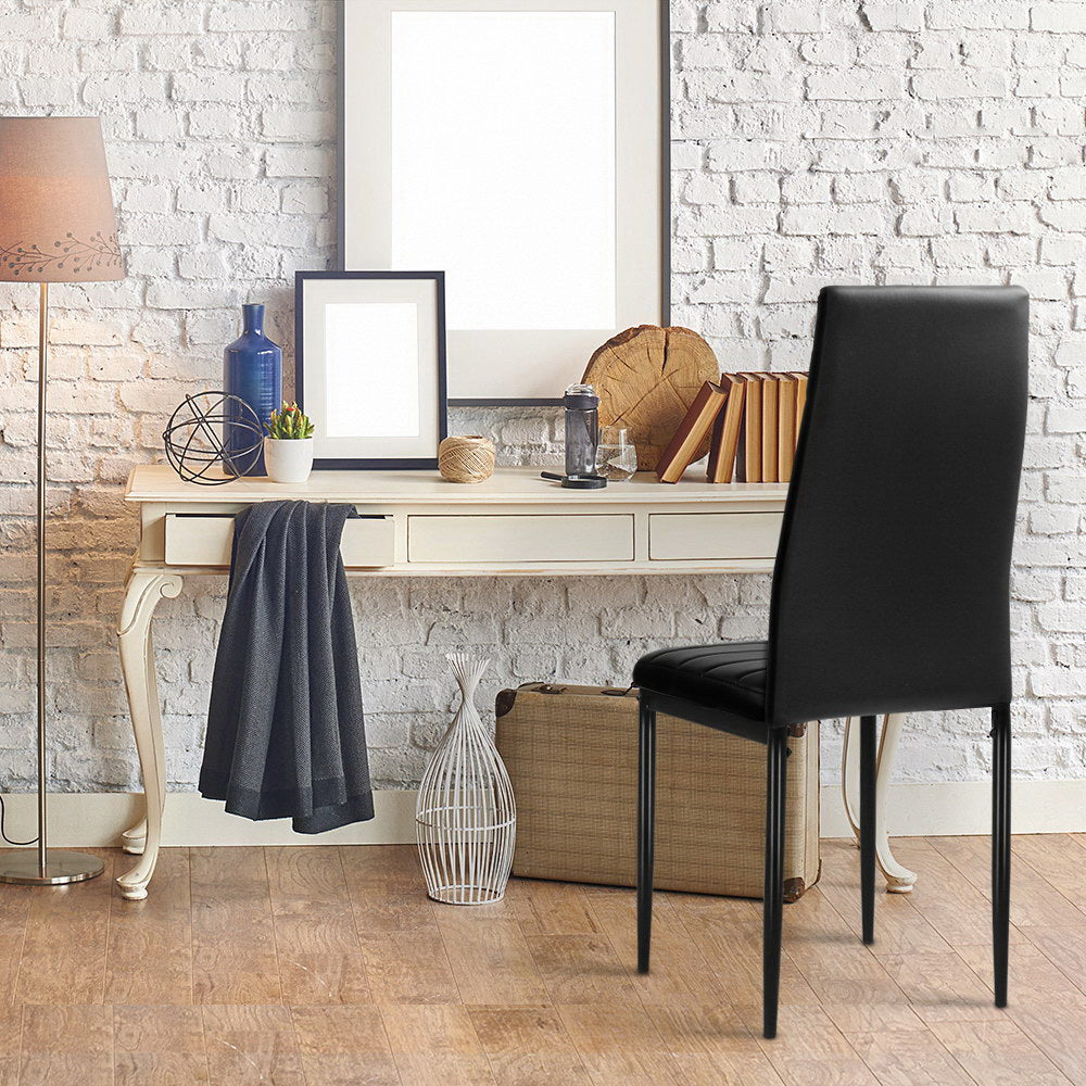 Dining Set: Artiss Dining Chairs Set of 4 Leather Channel Tufted Black