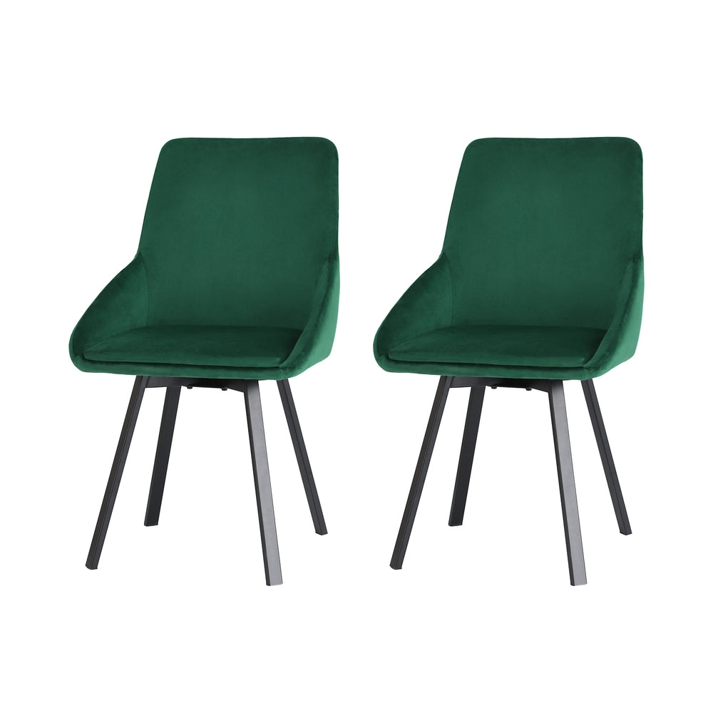 Outdoor Chairs: Artiss Dining Chairs Set of 2 Velvet Swivel Base Green