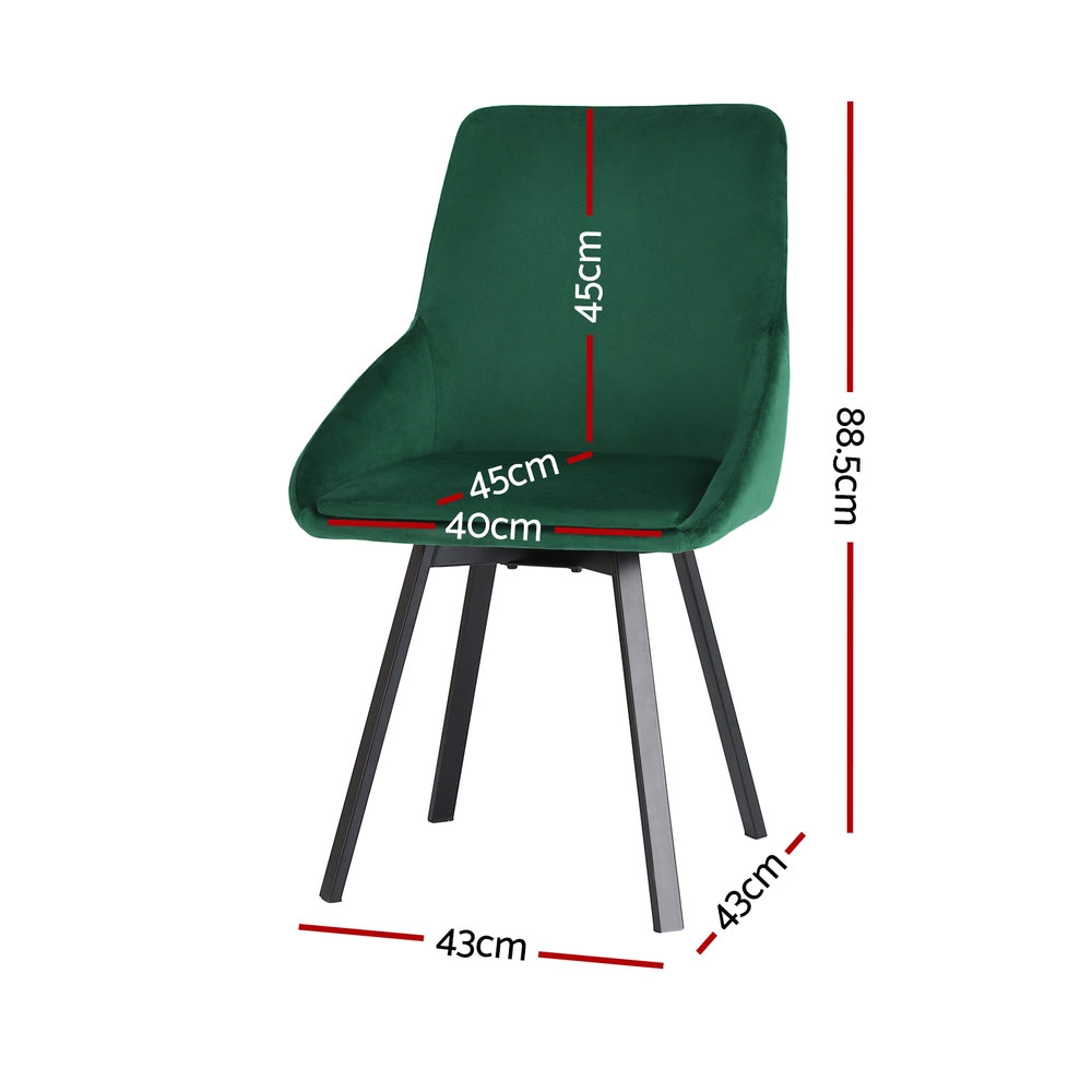 Outdoor Chairs: Artiss Dining Chairs Set of 2 Velvet Swivel Base Green