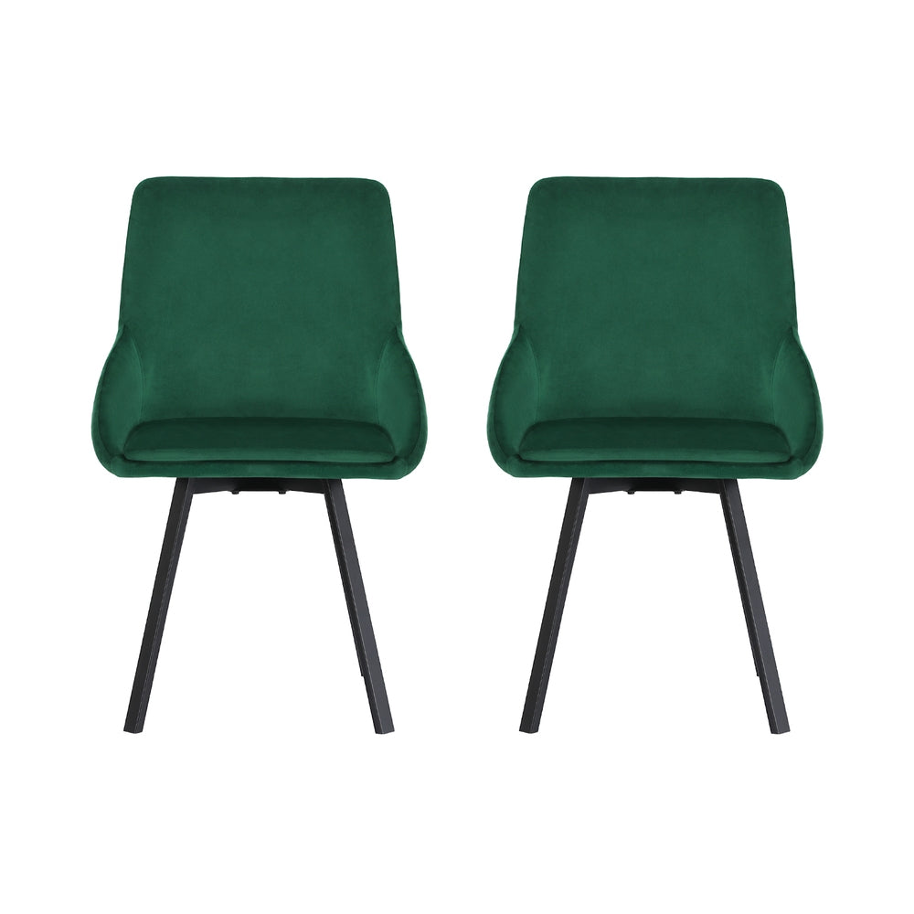 Outdoor Chairs: Artiss Dining Chairs Set of 2 Velvet Swivel Base Green