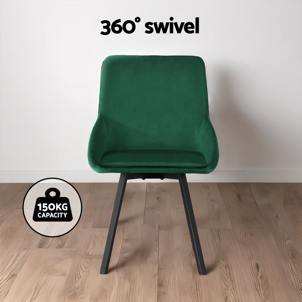 Outdoor Chairs: Artiss Dining Chairs Set of 2 Velvet Swivel Base Green