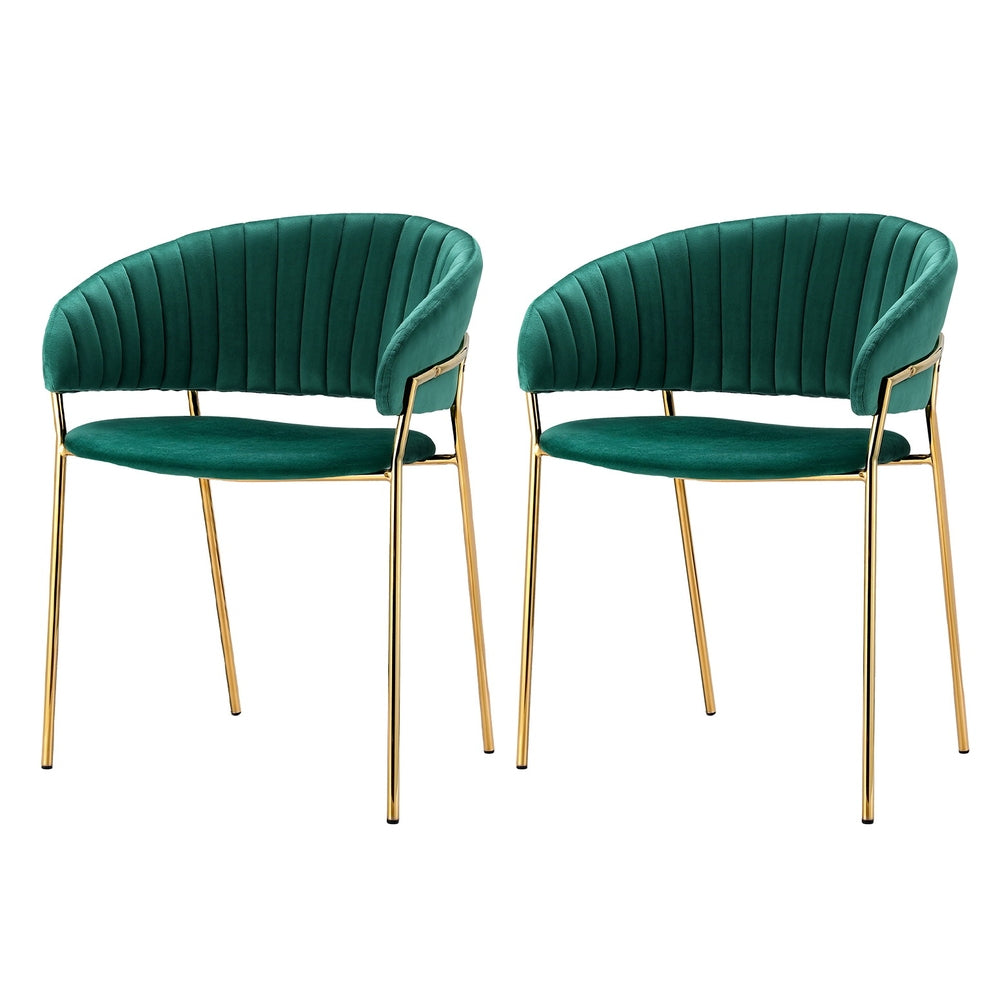 Dining Set: Artiss Dining Chairs Set of 2 Velvet Hollow Armchair Green