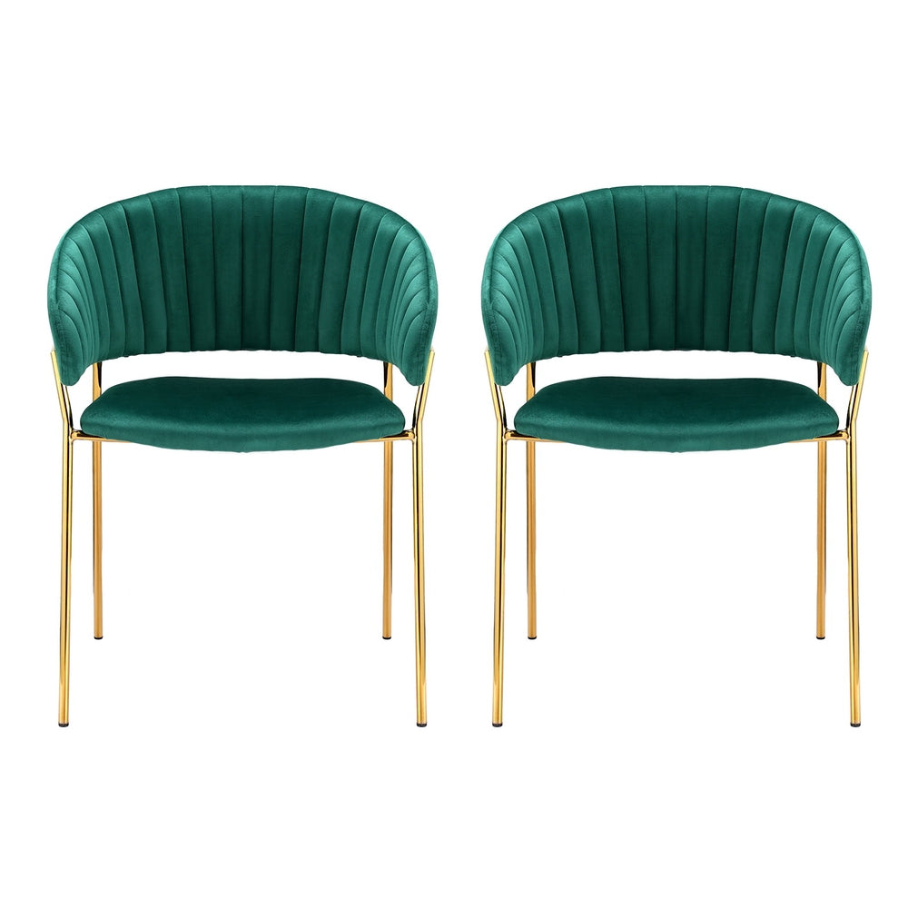 Dining Set: Artiss Dining Chairs Set of 2 Velvet Hollow Armchair Green