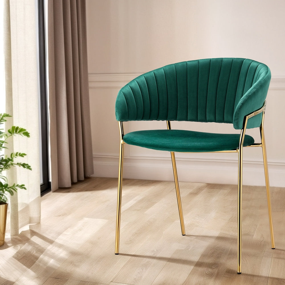 Dining Set: Artiss Dining Chairs Set of 2 Velvet Hollow Armchair Green