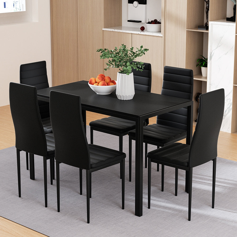 Dining Set: Artiss Dining Chairs and Table Dining Set 6 Chair Set Of 7 Black