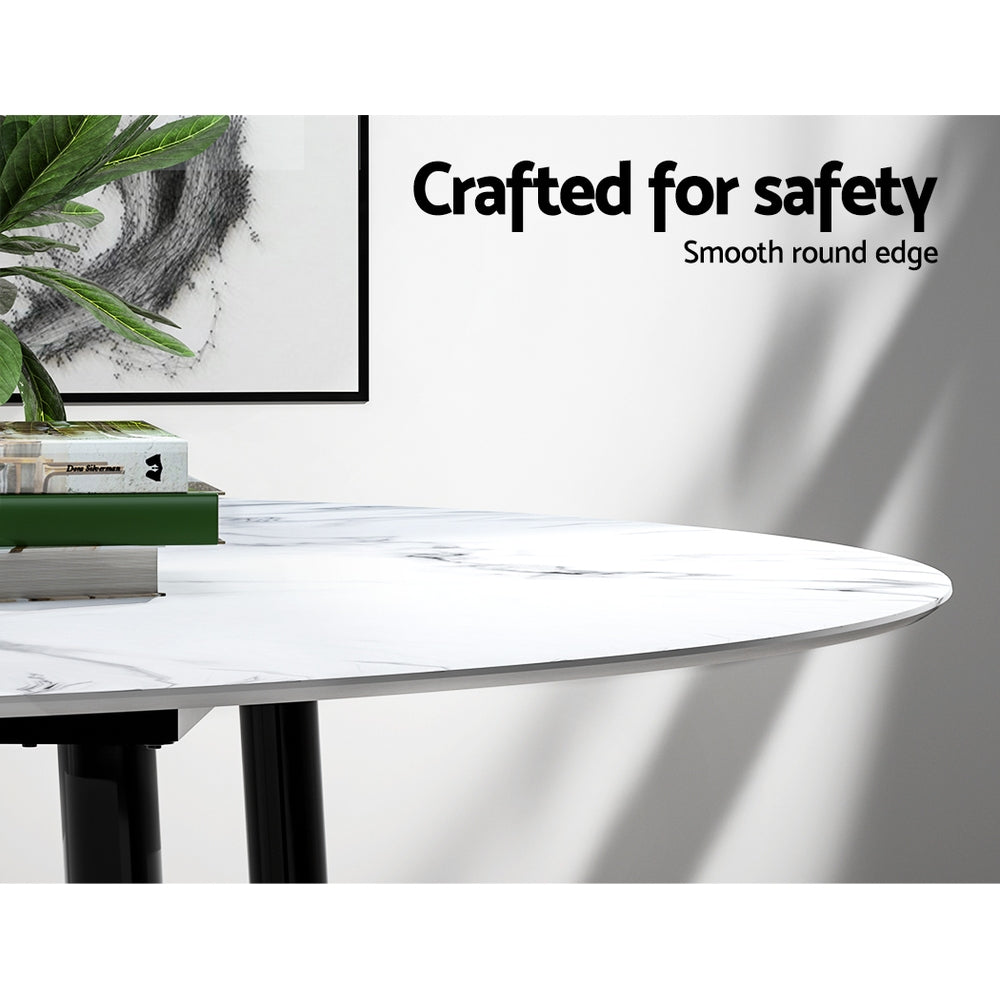 Dining Tables: Artiss Dining Table Round Marble Effect 110CM