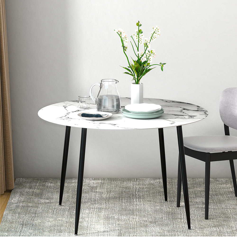 Dining Tables: Artiss Dining Table Round Marble Effect 110CM