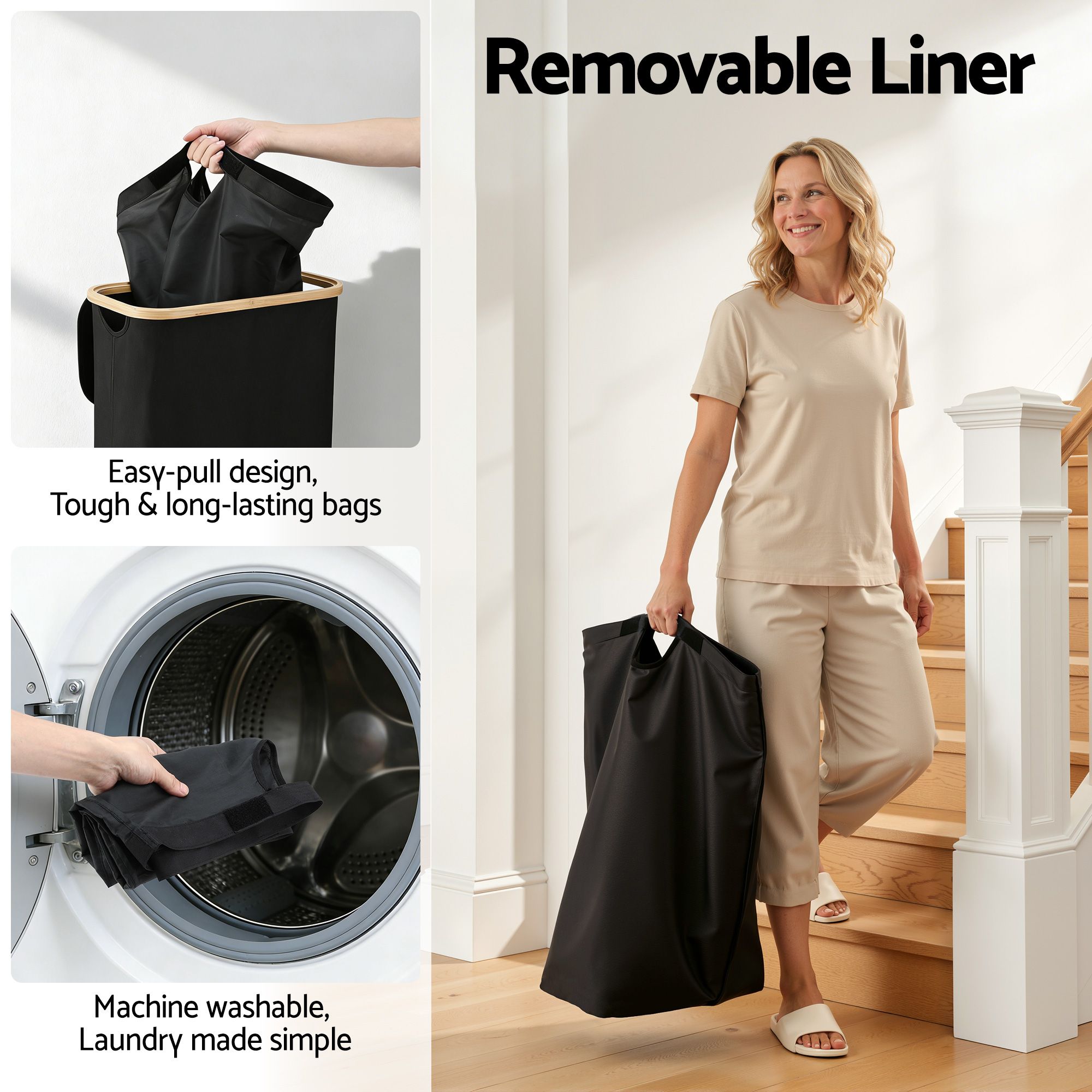 Artiss Laundry Basket with Removable Bag Foldable Black