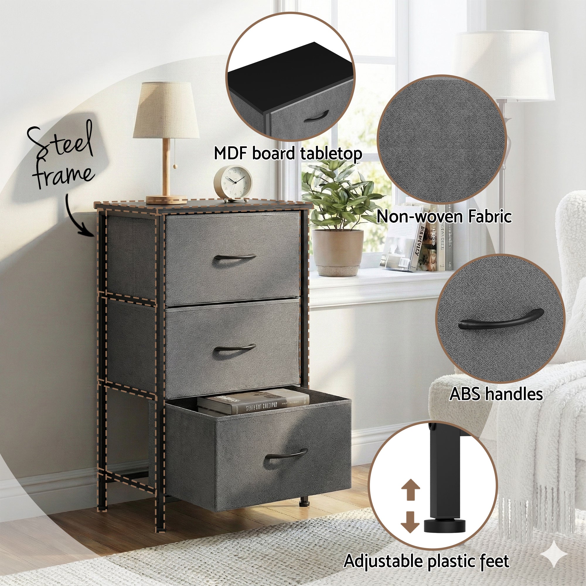 Dressers: Artiss Chest of 3 Drawers Storage Dresser Tallboy Grey