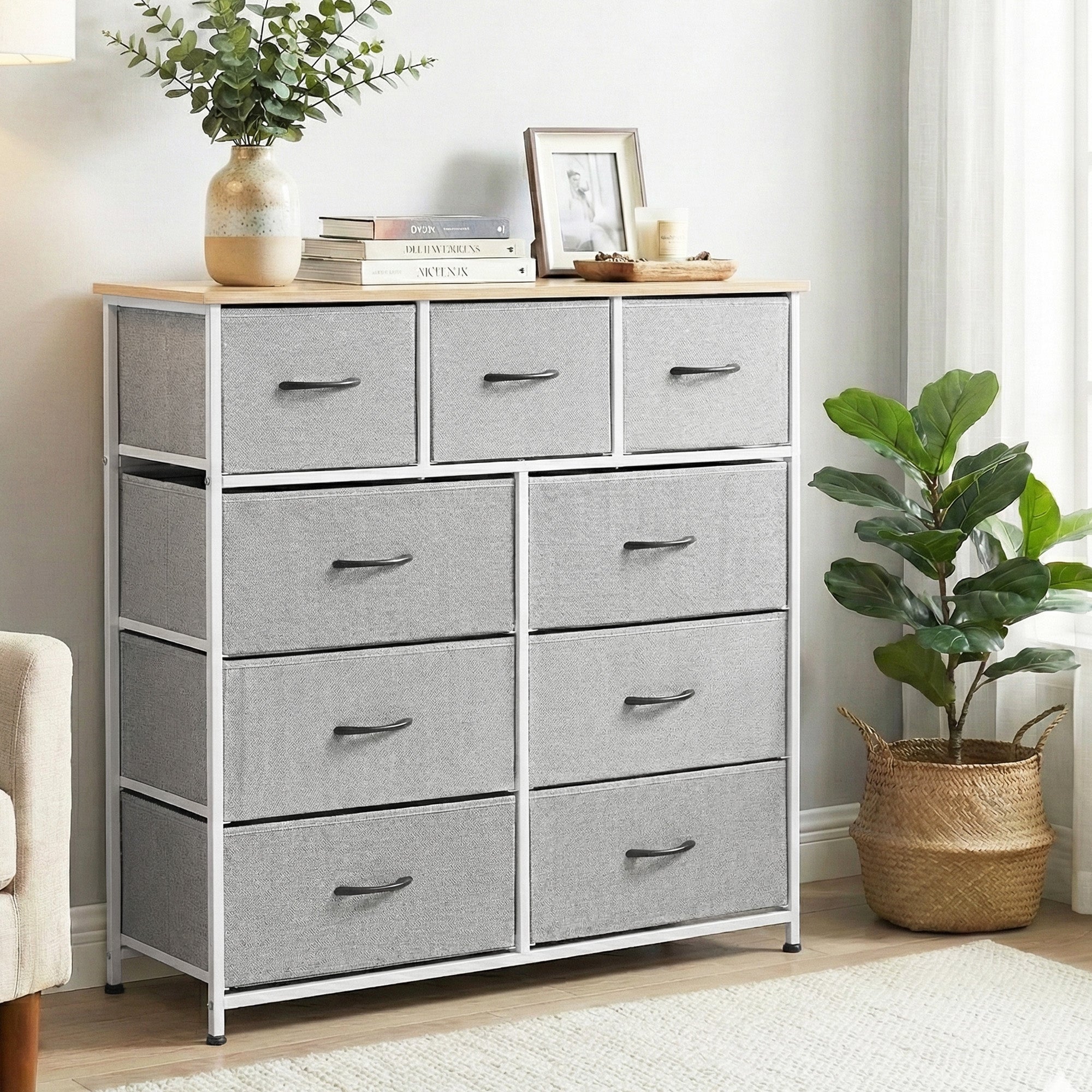 Dressers: Artiss Chest of 9 Drawers Storage Dresser Tallboy Light Grey
