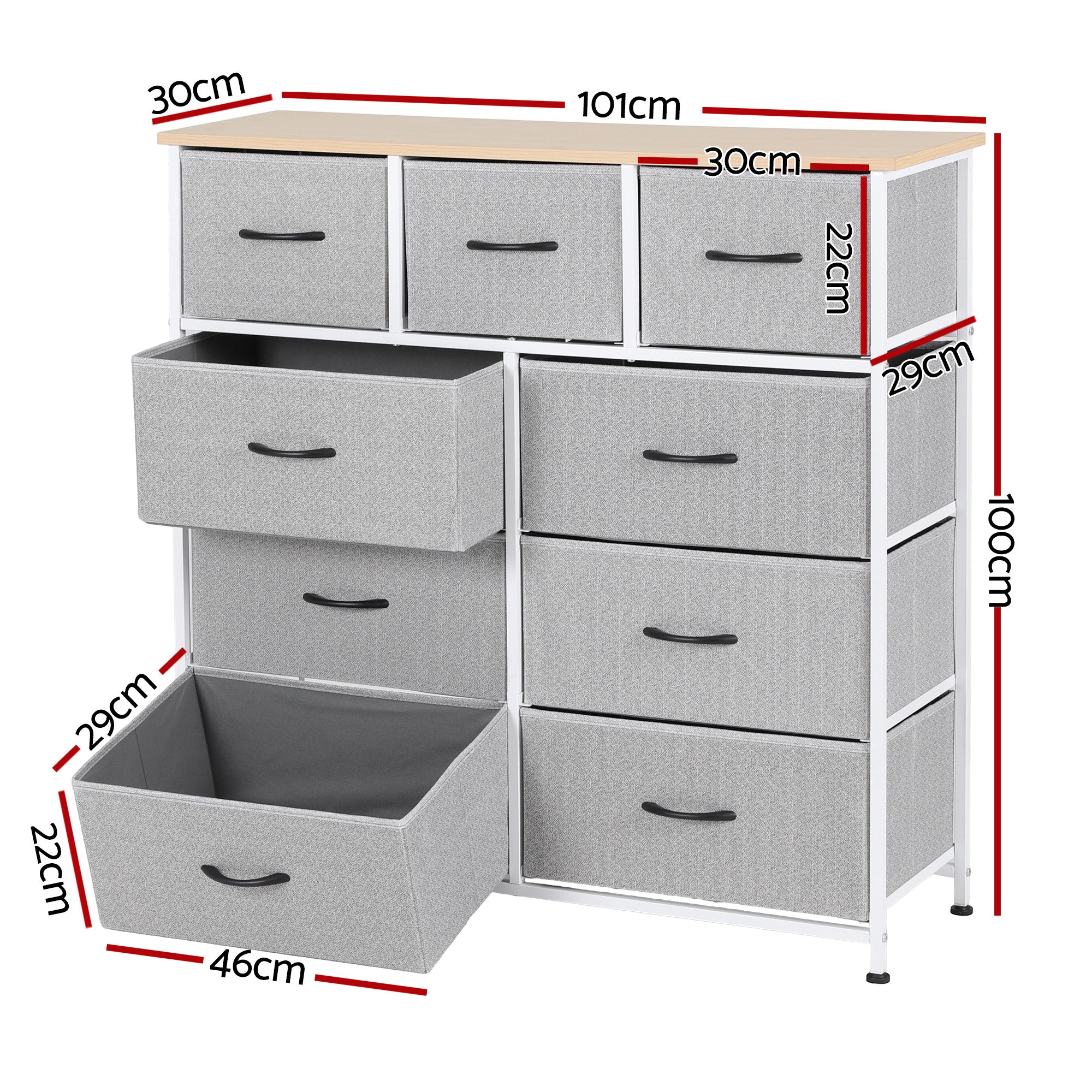 Dressers: Artiss Chest of 9 Drawers Storage Dresser Tallboy Light Grey