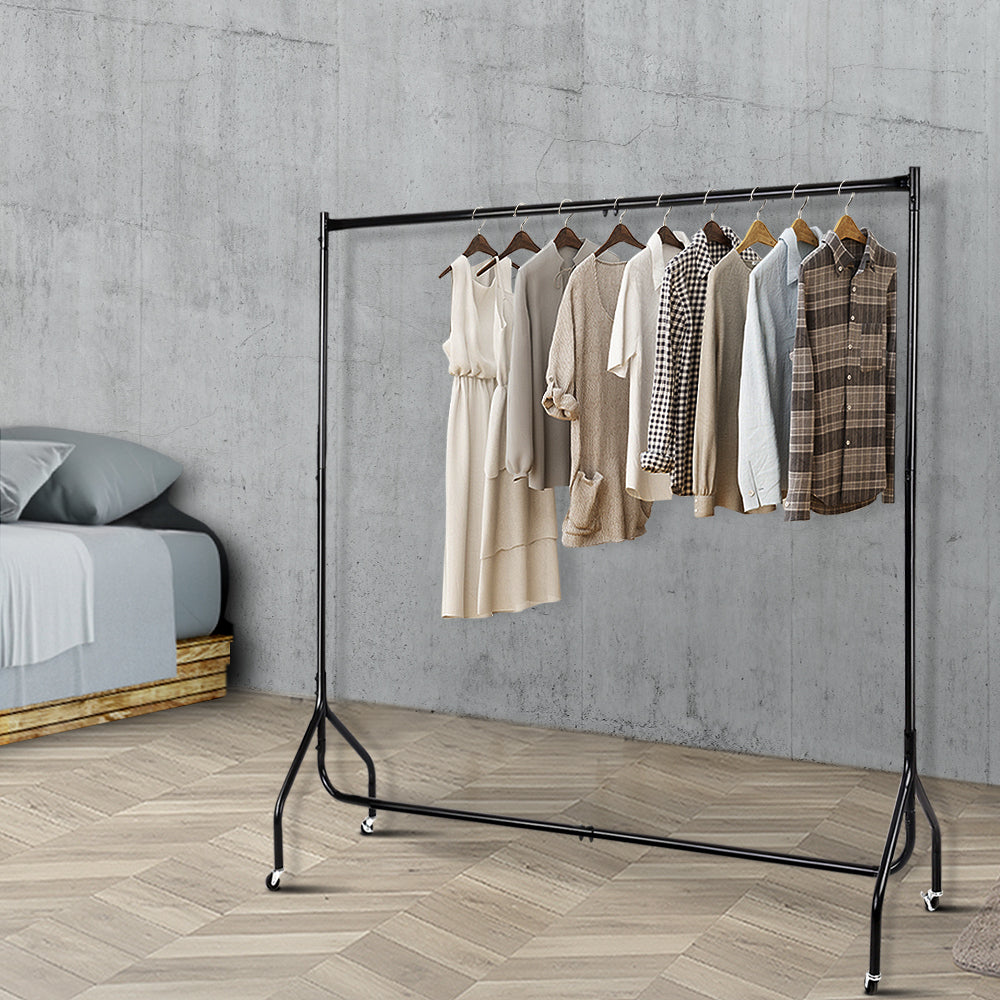 Clothing & Wardrobe Storage: Artiss Clothes Rack Airer Coat Stand 6FT Rail Wheels