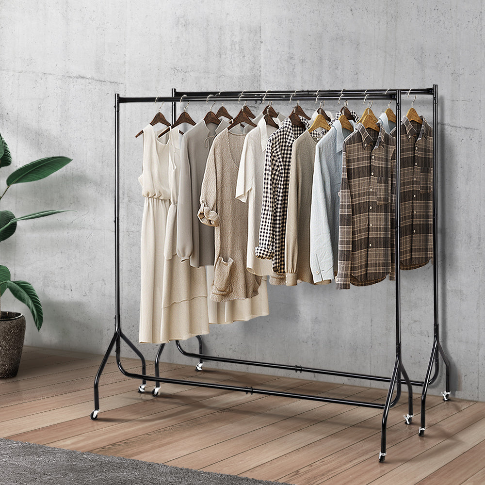 Clothing & Wardrobe Storage: Artiss 2X Clothes Rack Airer Coat Stand 6FT Rail Wheels