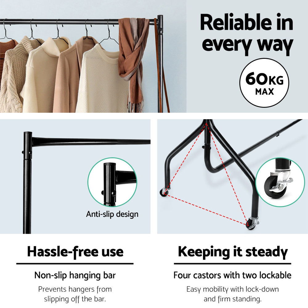 Clothing & Wardrobe Storage: Artiss 2X Clothes Rack Airer Coat Stand 6FT Rail Wheels