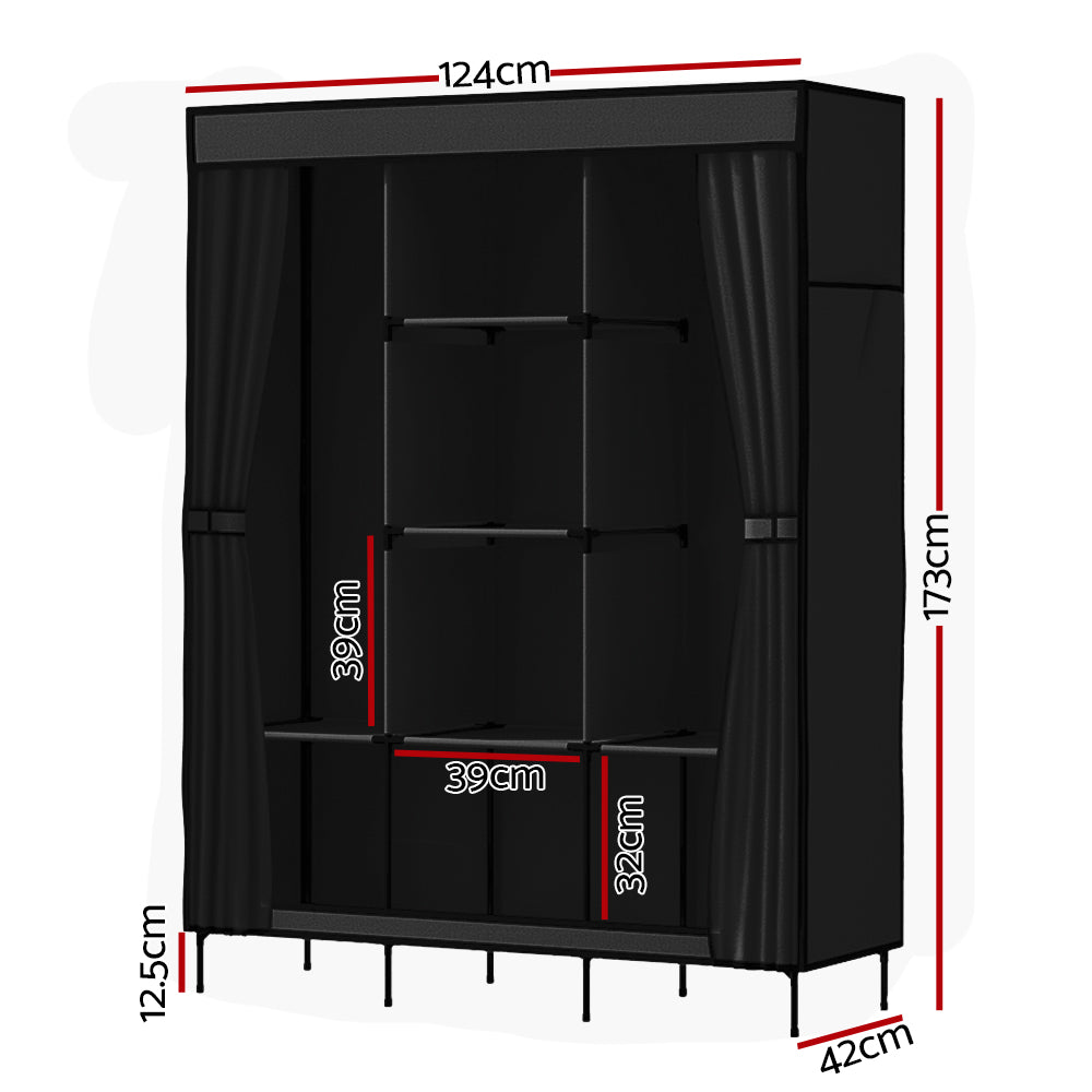Clothing & Wardrobe Storage: Artiss Large Portable Clothes Closet Wardrobe with Shelf Black