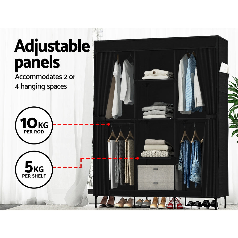 Clothing & Wardrobe Storage: Artiss Large Portable Clothes Closet Wardrobe with Shelf Black