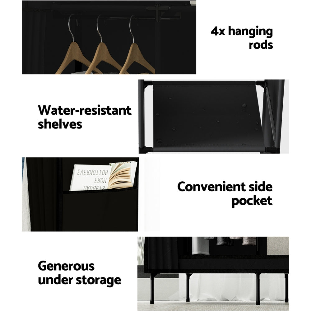 Clothing & Wardrobe Storage: Artiss Large Portable Clothes Closet Wardrobe with Shelf Black