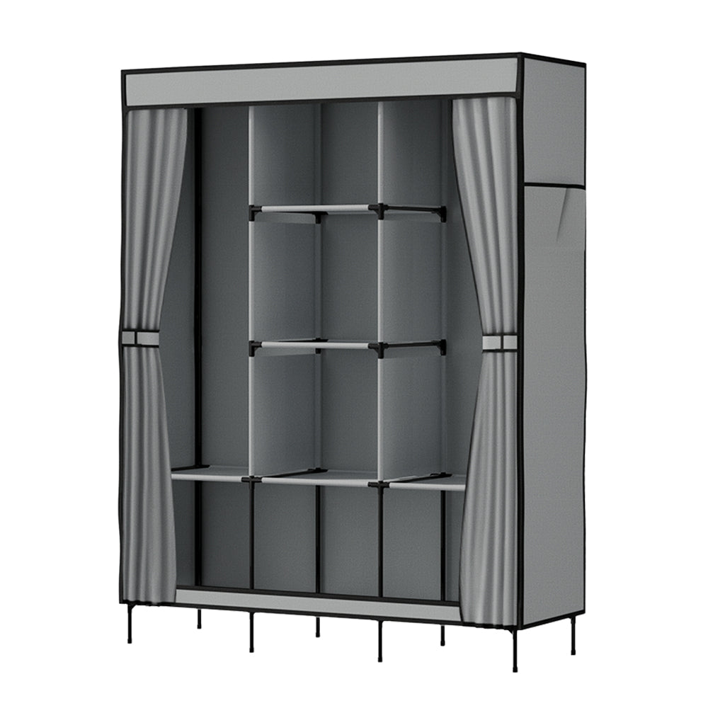Clothing & Wardrobe Storage: Artiss Large Portable Clothes Closet Wardrobe with Shelf Grey