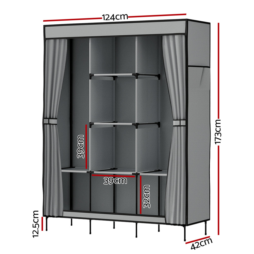 Clothing & Wardrobe Storage: Artiss Large Portable Clothes Closet Wardrobe with Shelf Grey